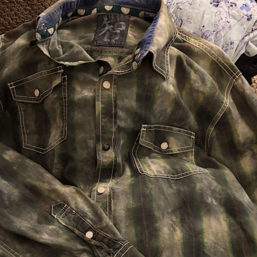 Green Tie-Dye Button-Up Shirt